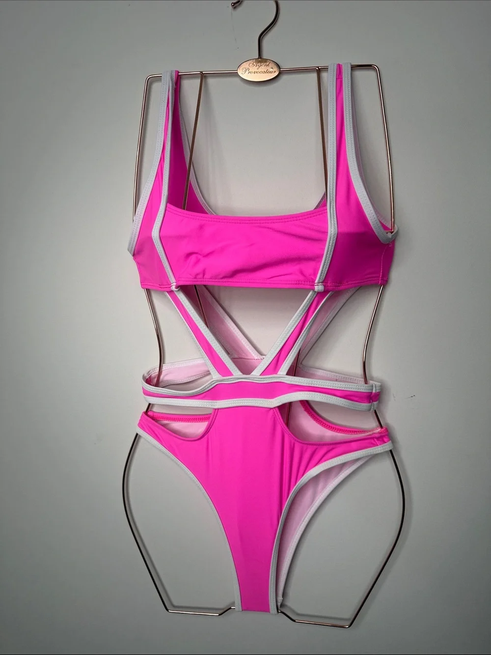 SHEIN Pink and White One-Piece Swimsuit